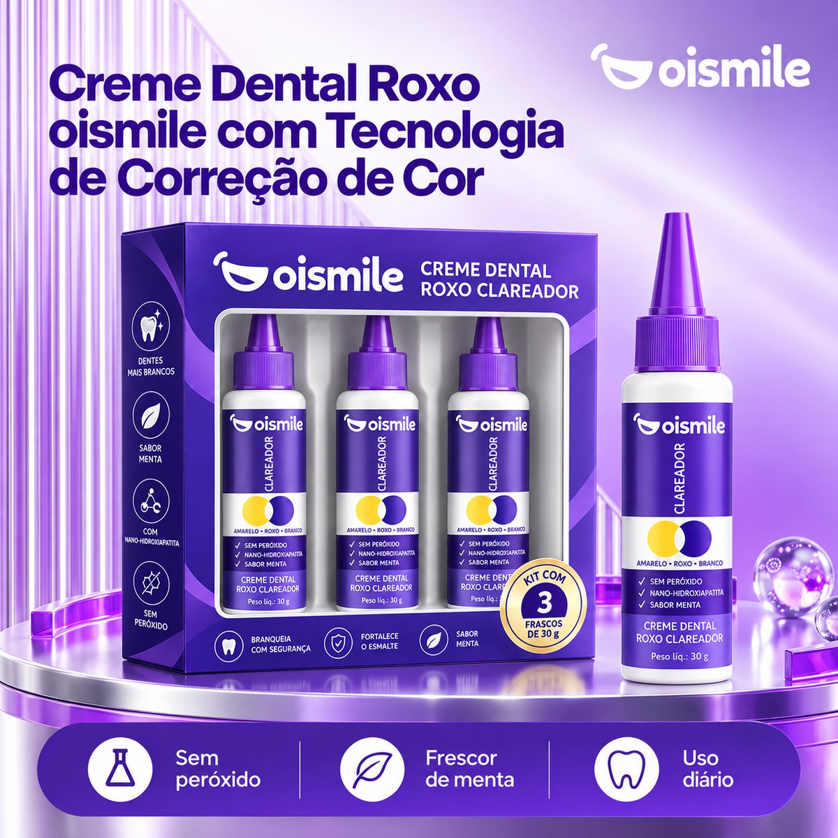 Creme Dental Roxo Clareador – Frasco Dosador 30 g